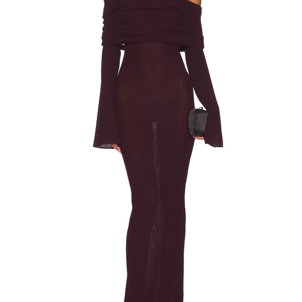 SER.O.YA Off-Shoulder Knit Maxi Dress in Plum